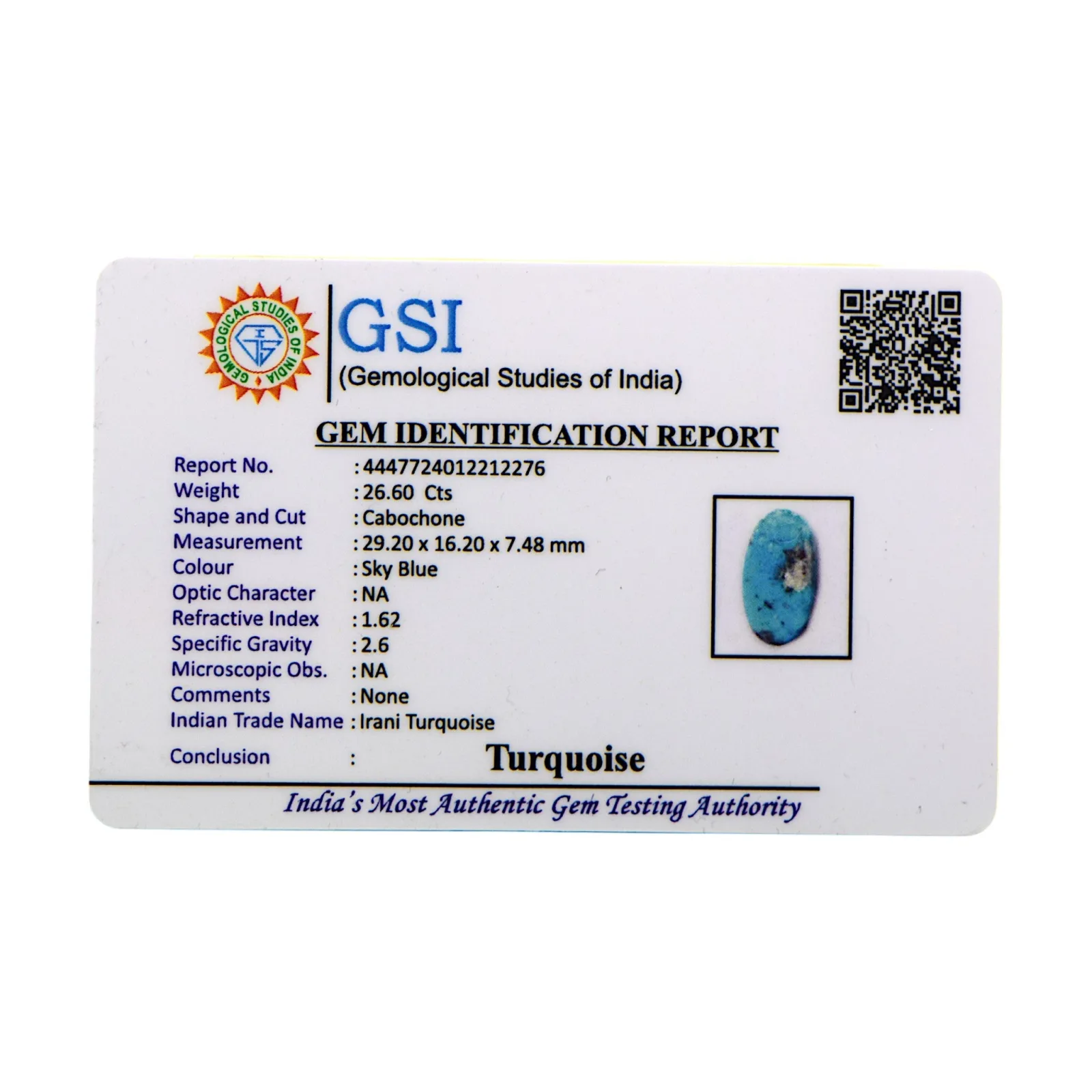 Irani Turquoise - 26.60 Carat / AA-Quality