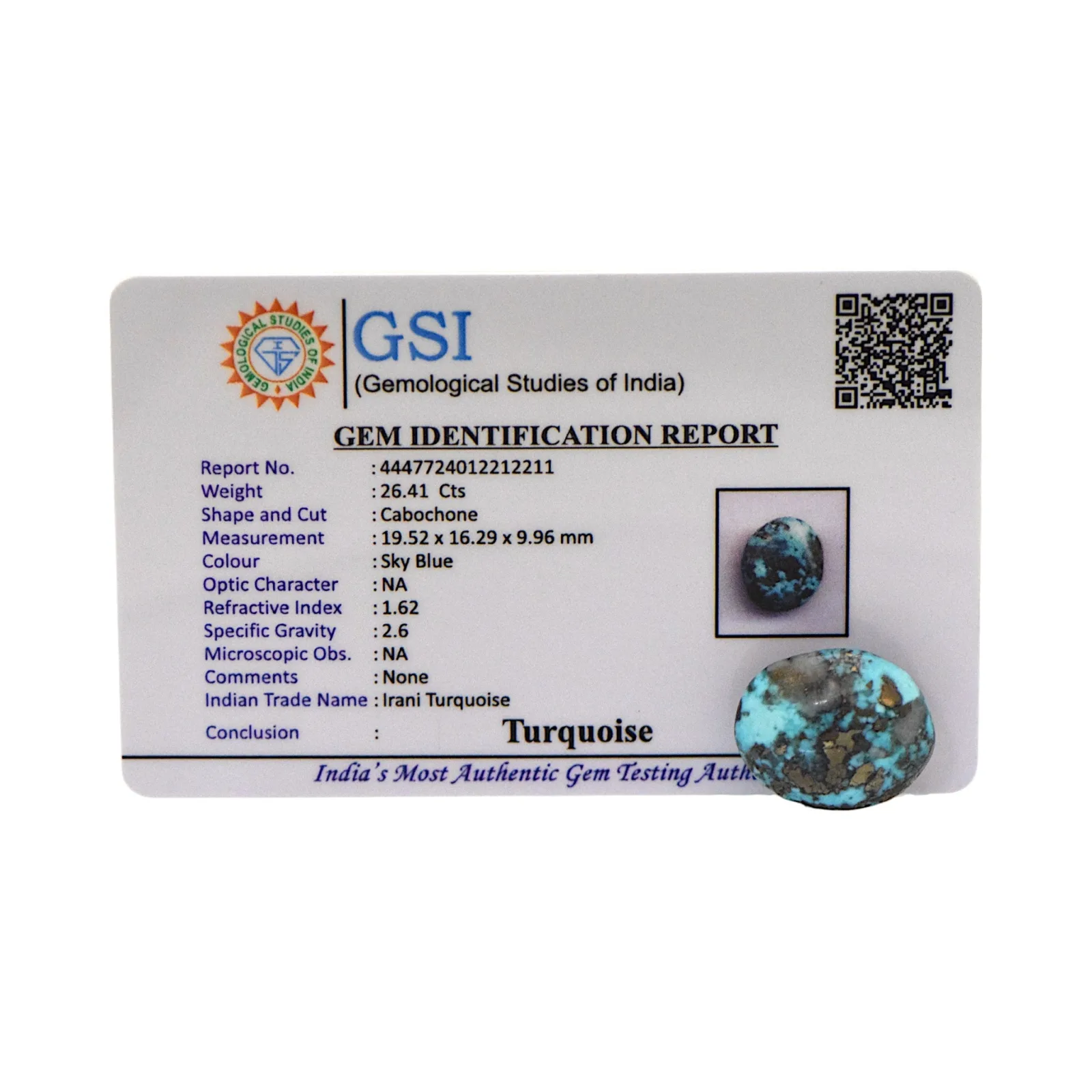 Irani Turquoise - 26.41 Carat / AAA-Quality