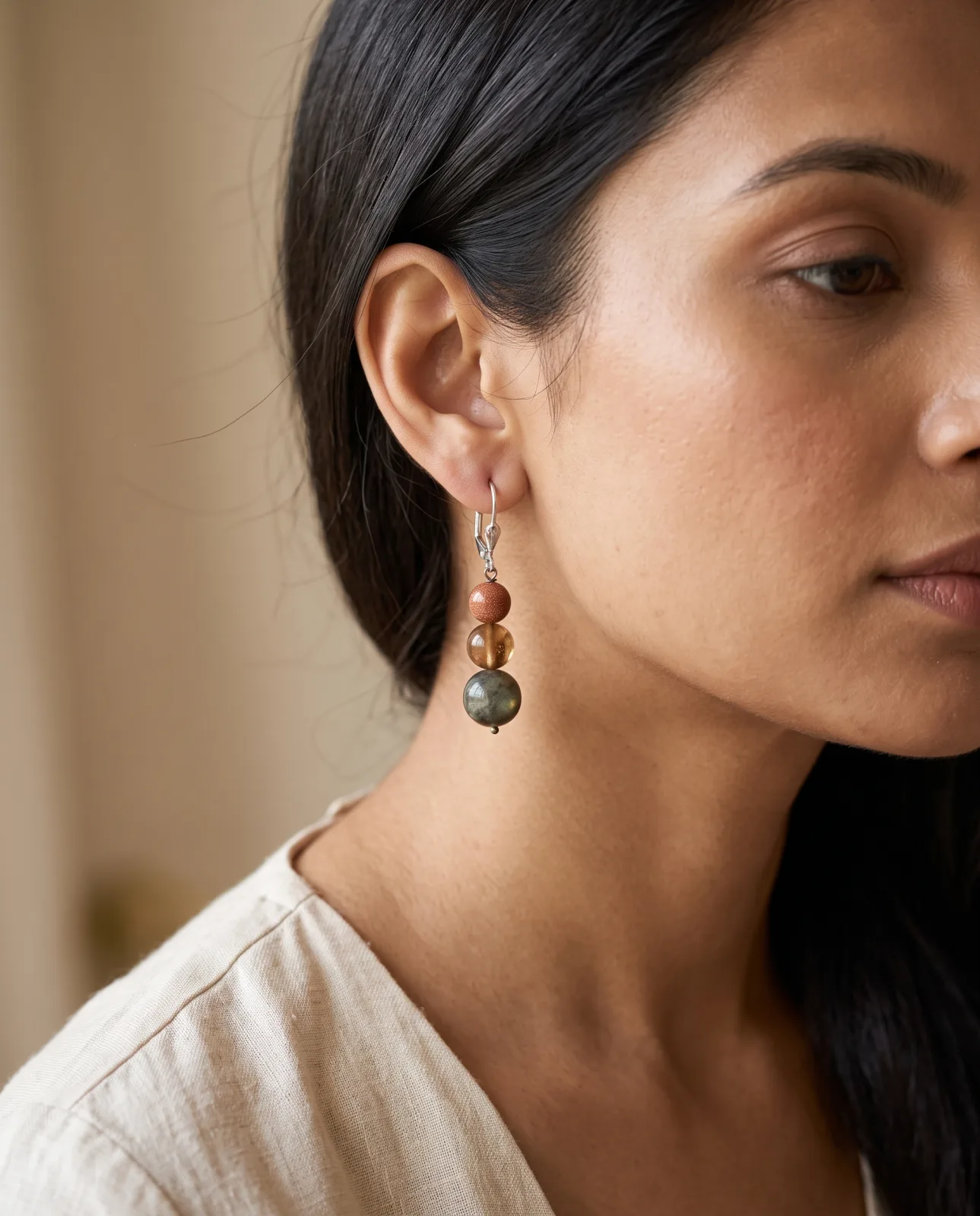 Goldstone, Citrine& Labrodorite Earrings