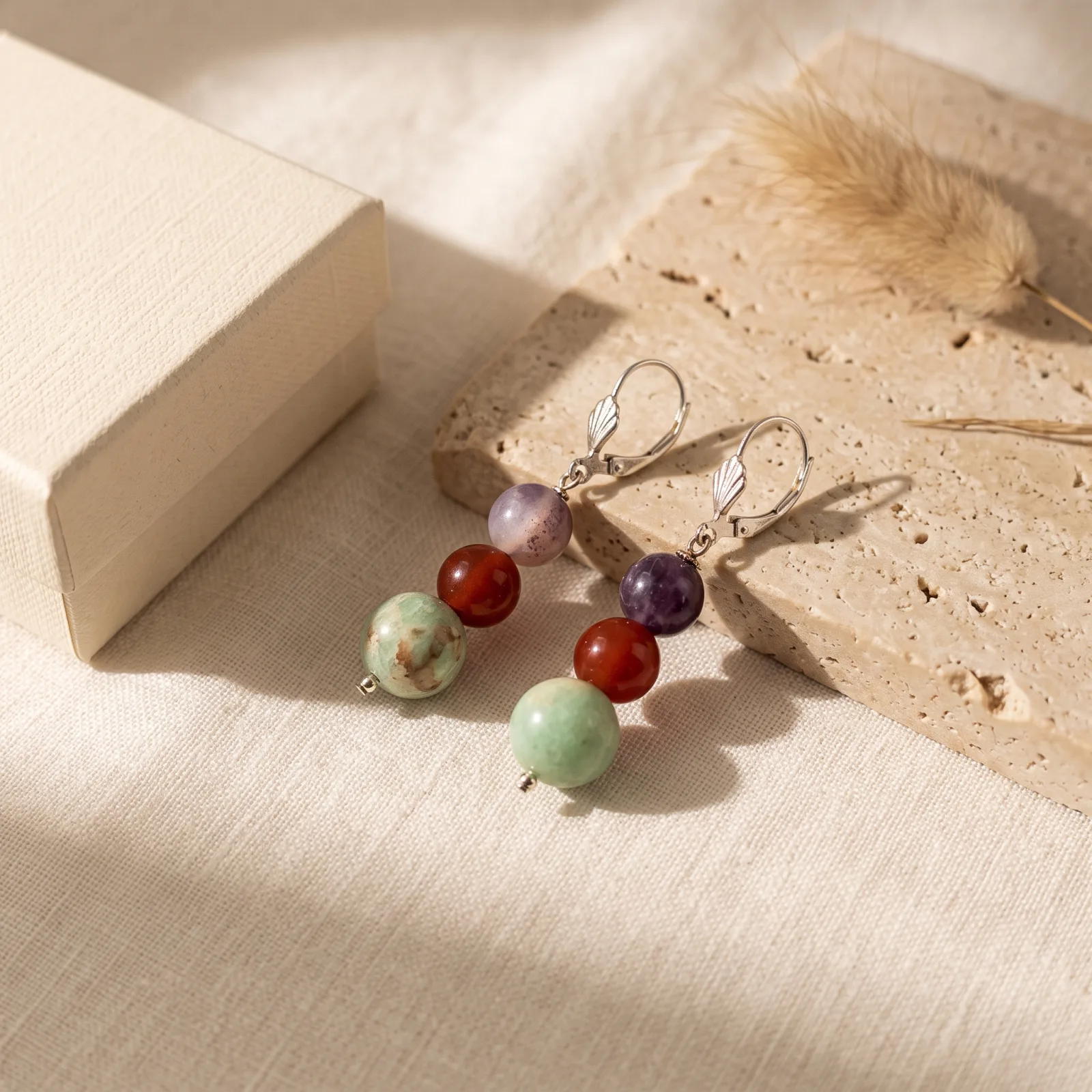 Amazonite, Red Aventurine & Amethyst Earrings