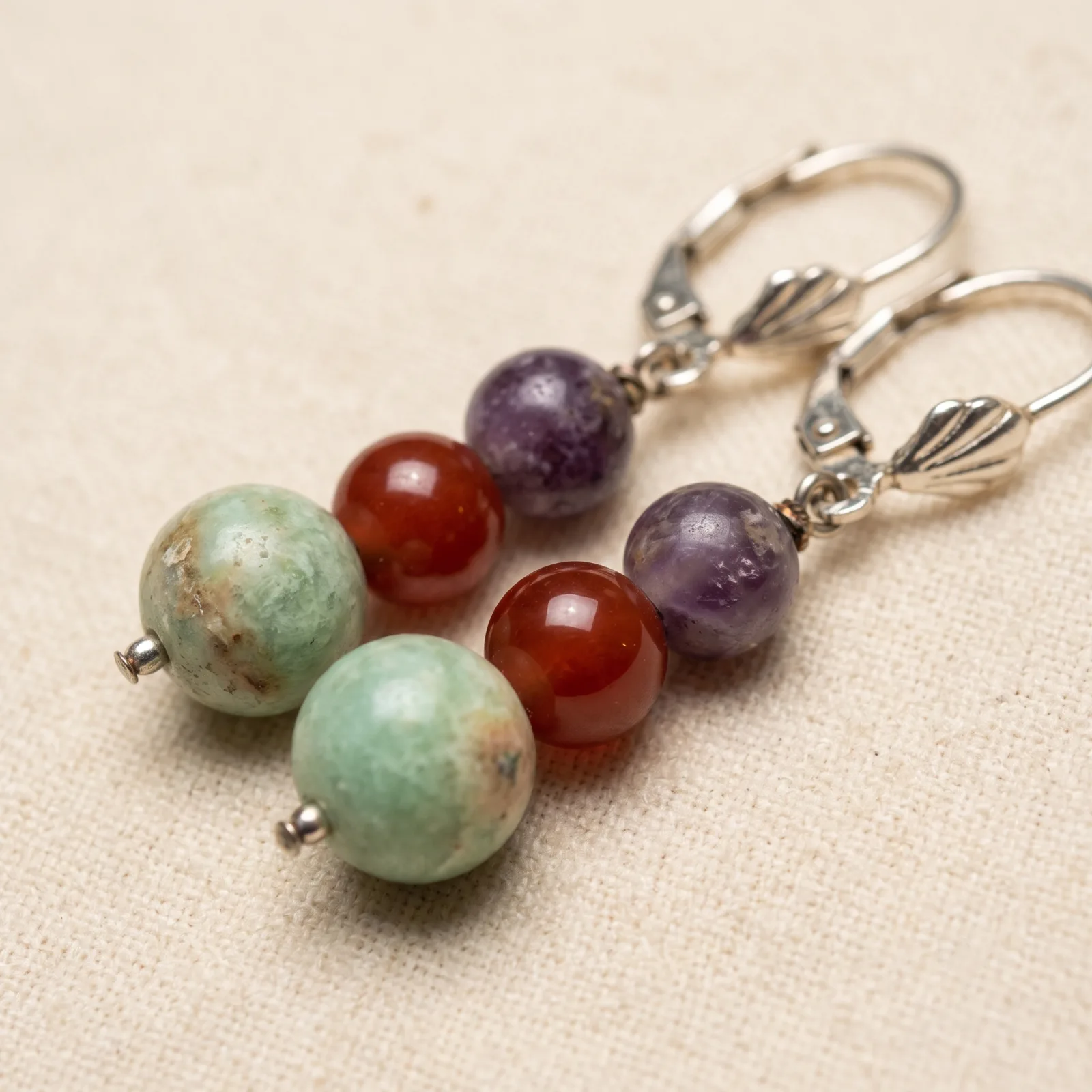 Amazonite, Red Aventurine & Amethyst Earrings