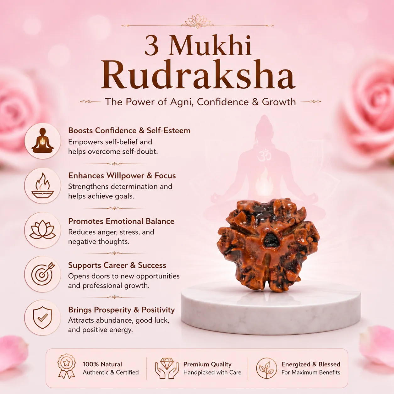  Natural 3 Mukhi Rudraksha Pendant-Silver (92.5)